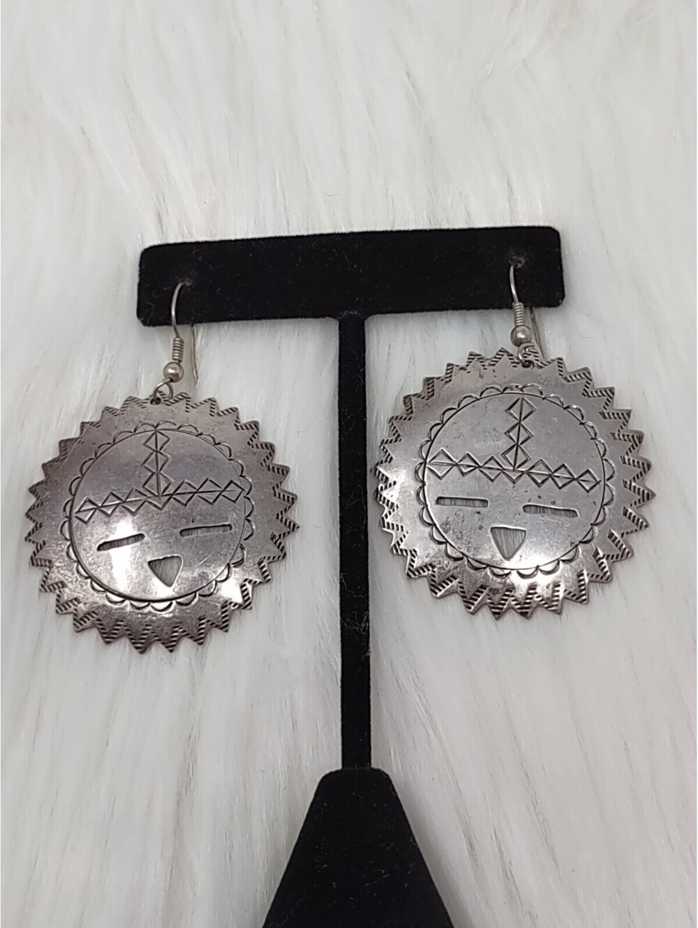 Vintage Boma Sterling 925 Sun Face Dangle Earrings 15g